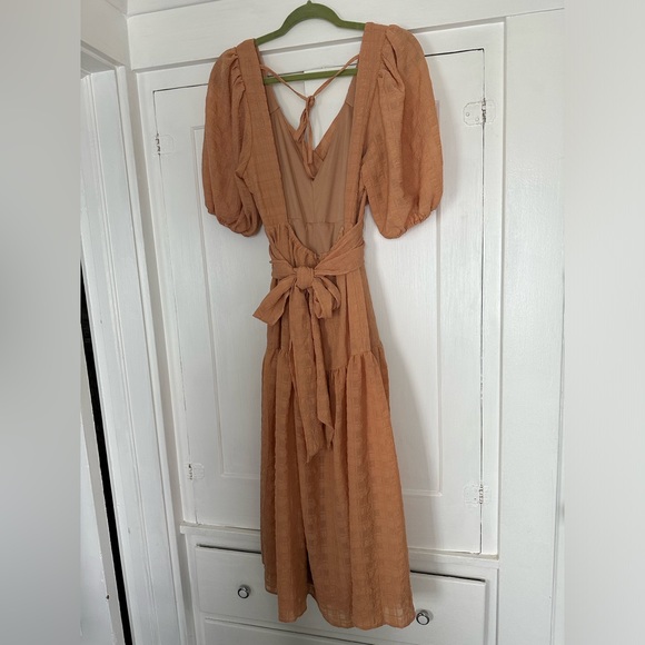 Hello Sweetheart Peach Puff Sleeve Tiered Midi Dress - Picture 7 of 7